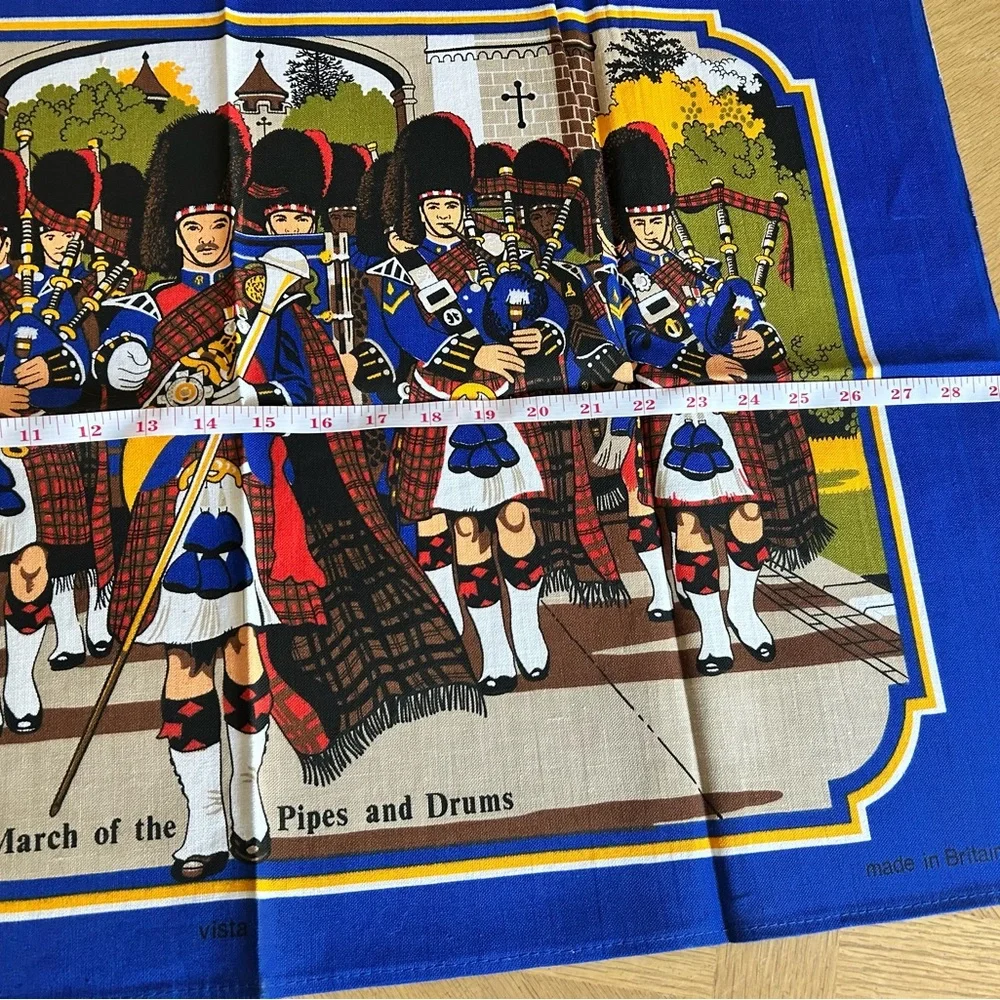 Vintage Scottish Tea Towel‎ With March of the Pipes and Drums Linen